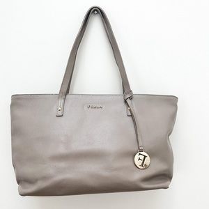 Furla Beige Textured Leather Tote